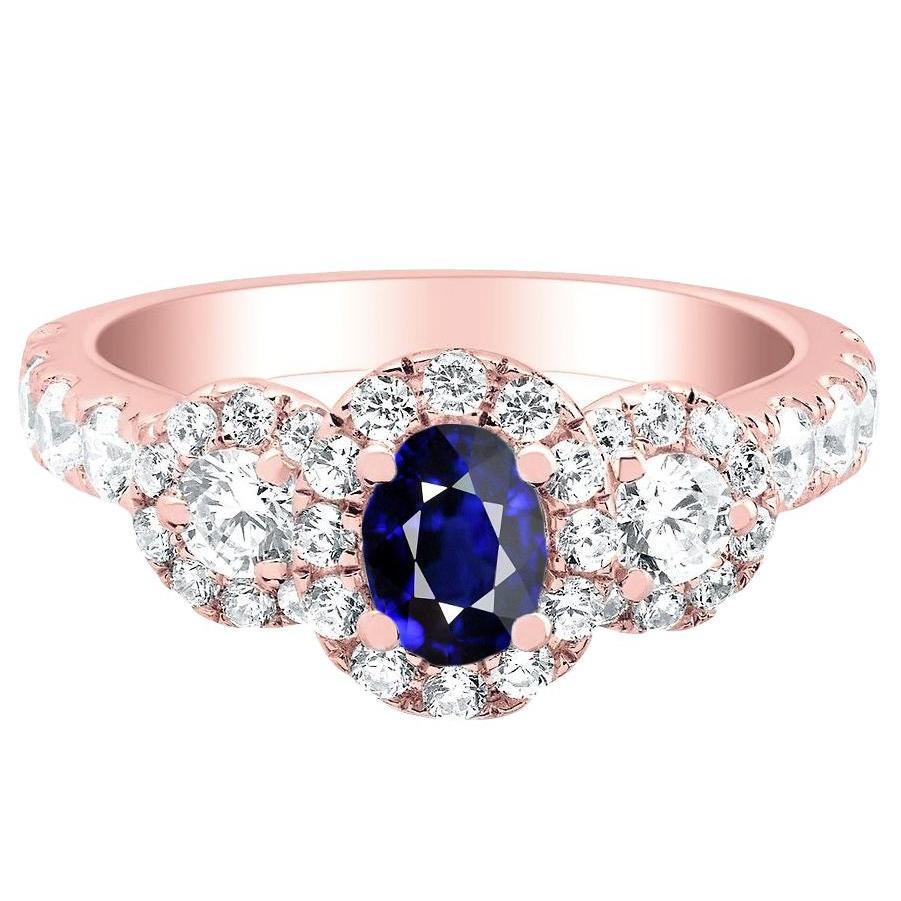 Rose Gold Halo ovale saffier ring 3 stenen stijl diamanten 5,50 karaat - harrychadent.nl