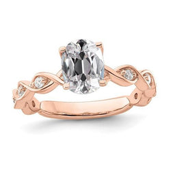 Rose Gold Ovale Old Cut Diamond Ring Twisted Prong Set 3,50 karaat