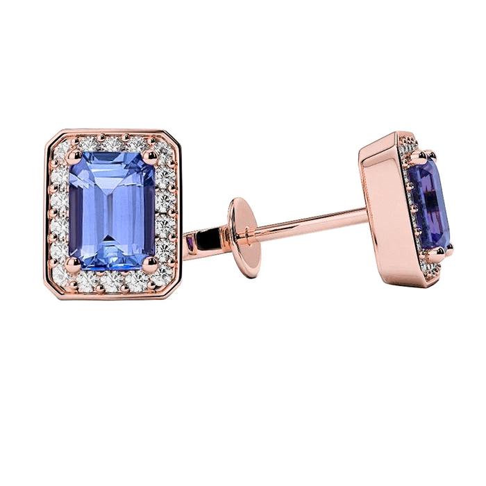 Rose Gold Prong Set Tanzaniet Met Diamanten 5.80 Ct Oorknopjes - harrychadent.nl