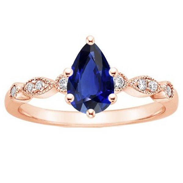 Rose Gold Sapphire Ring Vintage stijl peer & ronde diamanten 4 karaat - harrychadent.nl