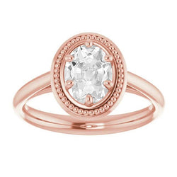 Rose Gold Solitaire Ring Ovaal Oud Geslepen Diamant Kralen Stijl 4 Karaat