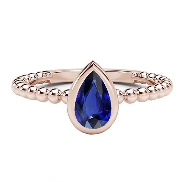 Rose Gold Solitaire Ring Peer Blauwe Saffier 1.50 Karaat Bezel Set - harrychadent.nl