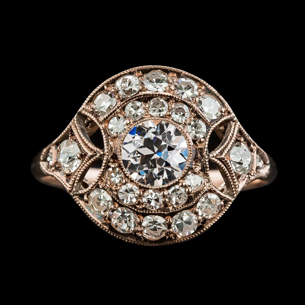 Rose Gouden Halo Ring Vintage stijl oude mijn geslepen diamanten 4,50 karaat - harrychadent.nl