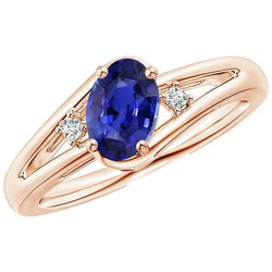 Rose goud 3 stenen trouwring 2,25 karaat ovale blauwe saffier sieraden