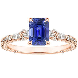 Rose gouden diamant Pave Setting Ring Stralende Blauwe Saffier 4 Karaat