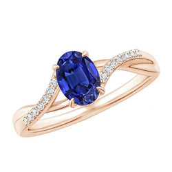 Rose gouden diamanten Ring Ovale Prong Set Ceylon Sapphire 3,75 Carats Nieuw