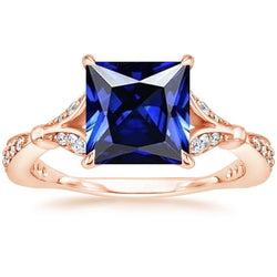 Rosé gouden ring met accenten Princess Cut blauwe saffier 5,50 karaat