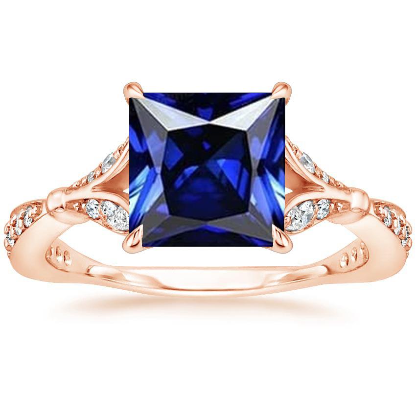 Rosé gouden ring met accenten Princess Cut blauwe saffier 5,50 karaat - harrychadent.nl