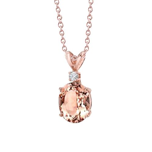 Roségoud 14K 24,25 karaat grote Morganite met kleine diamanten hanger - harrychadent.nl