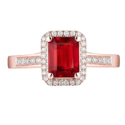 Roségouden 14K Emerald Cut Rode Robijn En Diamanten Trouwring 5 Ct
