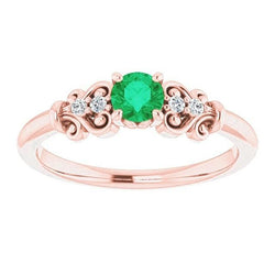 Roségouden 14K diamanten ronde groene smaragd ring 1,40 karaat