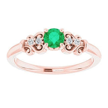 Afbeelding in Gallery-weergave laden, Roségouden 14K diamanten ronde groene smaragd ring 1,40 karaat - harrychadent.nl
