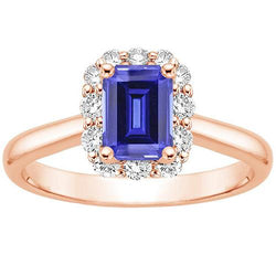 Roségouden Halo Ceylon Sapphire Smaragd & Diamanten Ring 4 Karaat