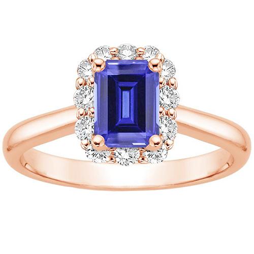 Roségouden Halo Ceylon Sapphire Smaragd & Diamanten Ring 4 Karaat - harrychadent.nl