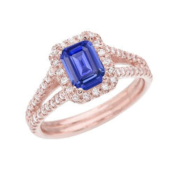 Roségouden Halo Diamant Smaragd Saffier Gespleten Schacht Sieraden 3 karaat
