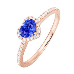 Roségouden Halo Hart Blauwe Saffier Ring met diamanten accenten 3 karaat