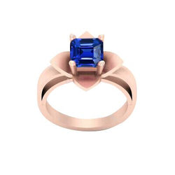 Roségouden Solitaire Ring 1 Karaat Bloeiende Bloem Stijl Ceylon Sapphire