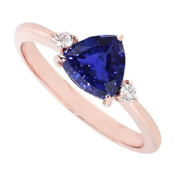 Roségouden ring met 3 stenen biljoen saffier en ronde diamanten 1,75 karaat