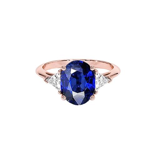 Roségouden ring met 3 stenen ovale blauwe saffier en diamant 8,25 karaat - harrychadent.nl