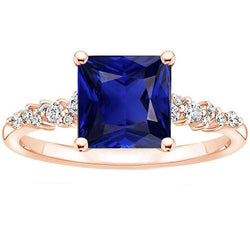 Roségouden ring met blauwe saffier edelsteen voor dames met accenten 3,75 karaat