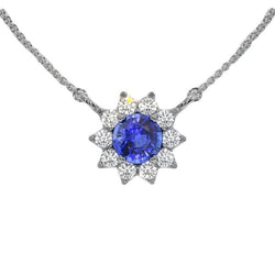 Round Blue Sapphire & Diamond Halo Pendant Star Style 3 Carats