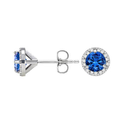 Round Cut 3.20 karaat Sri Lanka Sapphire Diamonds Studs Oorbellen