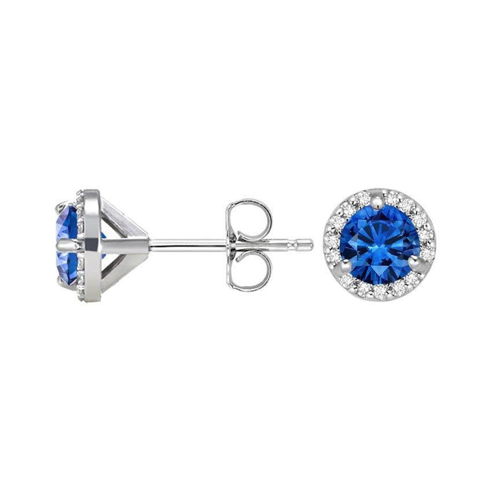 Round Cut 3.20 karaat Sri Lanka Sapphire Diamonds Studs Oorbellen - harrychadent.nl