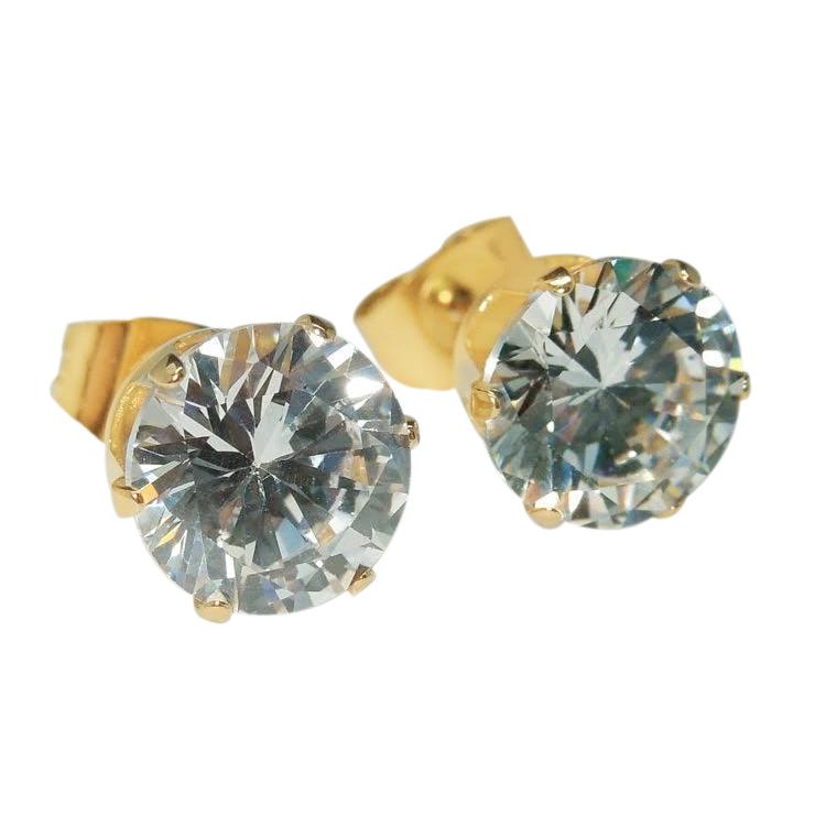 Round Cut Diamond Lady Stud Earring 4 karaat geel goud 14K - harrychadent.nl