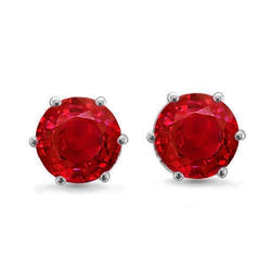 Round Cut Solitaire Ruby Stud Earring Witgoud 14K Sieraden 6 Ct