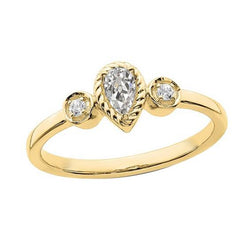 Round & Pear Old Miner Diamond 3 Stone Ring Bezel Set 1,50 karaat