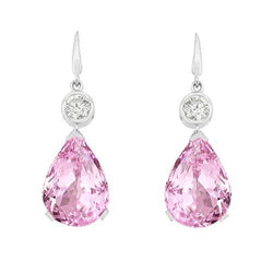Roze Kunziet En Diamant Dangle Earring 10,40 Karaat Wit Goud 14K