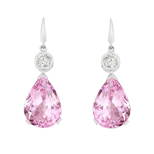 Roze Kunziet En Diamant Dangle Earring 10,40 Karaat Wit Goud 14K - harrychadent.nl