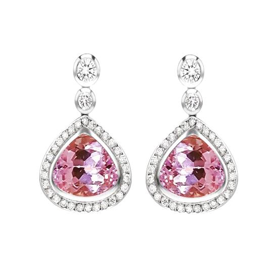 Roze Kunziet Met Diamanten Dangle Oorbellen 23.50 Karaat Witgoud 14K - harrychadent.nl