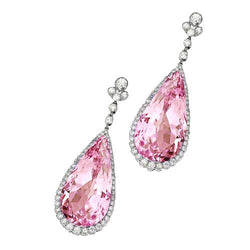 Roze Kunzite Diamond Dangle Dames Oorbel Wit Goud 14K 37 Ct