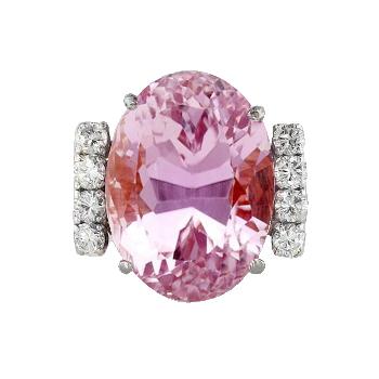 Roze kunziet en diamanten 17.80 karaats ring 14K witgoud - harrychadent.nl