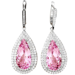 Roze kunziet en diamanten Lady Dangle Earring fijne gouden sieraden 11.66 Ct