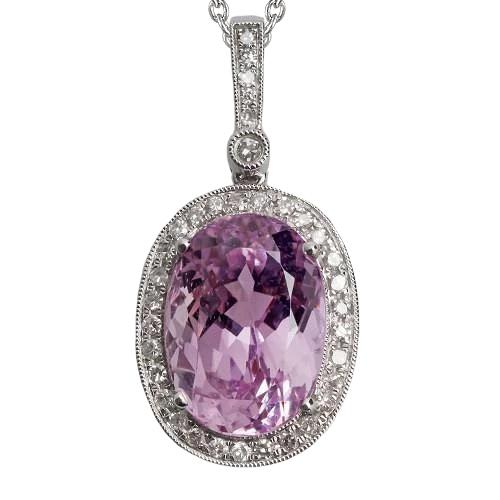 Roze kunziet en diamanten hanger wit goud 14K damessieraden 9 Ct - harrychadent.nl