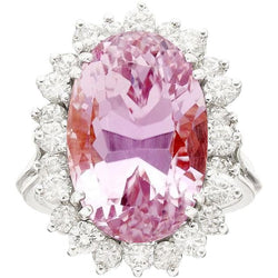Roze kunziet en diamanten ringjuwelen 20 kt 14K witgoud