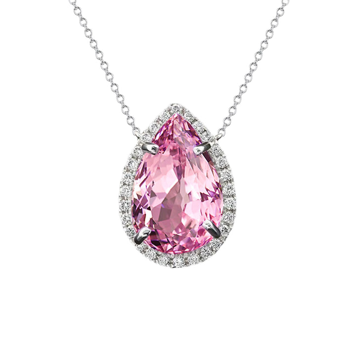 Roze kunziet en diamanten vrouwen ketting hanger 37 ct. Wit goud 14K - harrychadent.nl