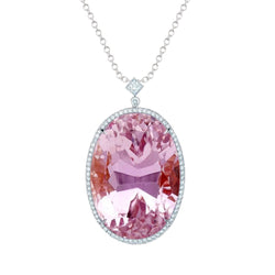 Roze kunziet met diamanten 21,00 ct. hanger ketting wit goud 14k