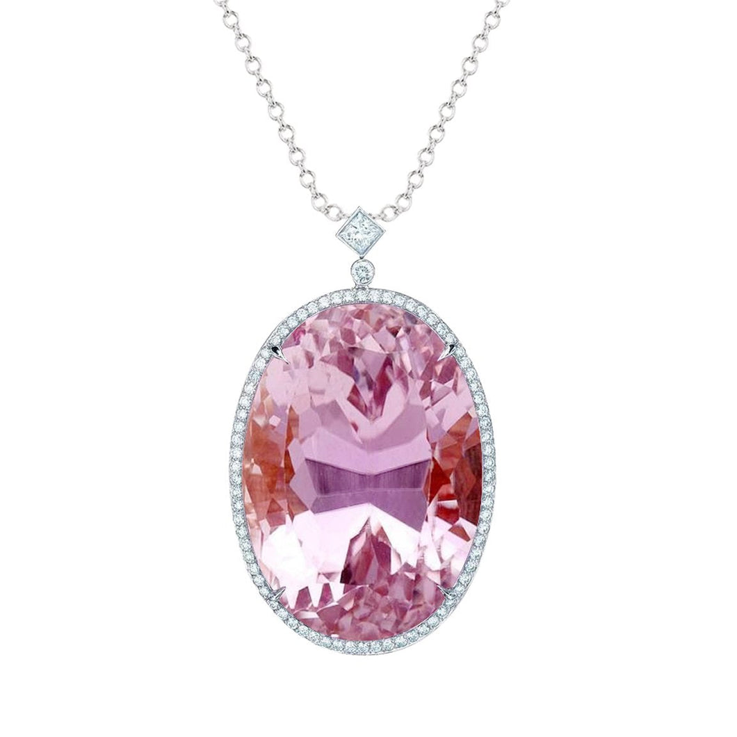 Roze kunziet met diamanten 21,00 ct. hanger ketting wit goud 14k - harrychadent.nl