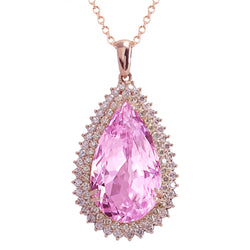 Roze Kunziet met Natuurlijke uit de aarde gewonnen Diamanten 25.35 Ct Hanger Ketting Roségoud 14K