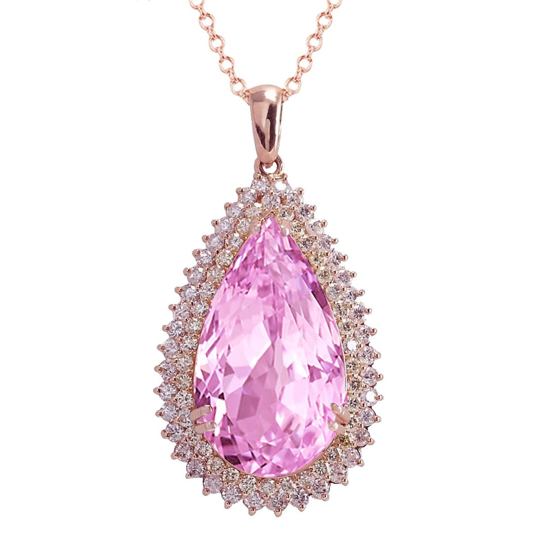 Roze kunziet met diamanten 25.35 ct hanger ketting rosé goud 14k - harrychadent.nl