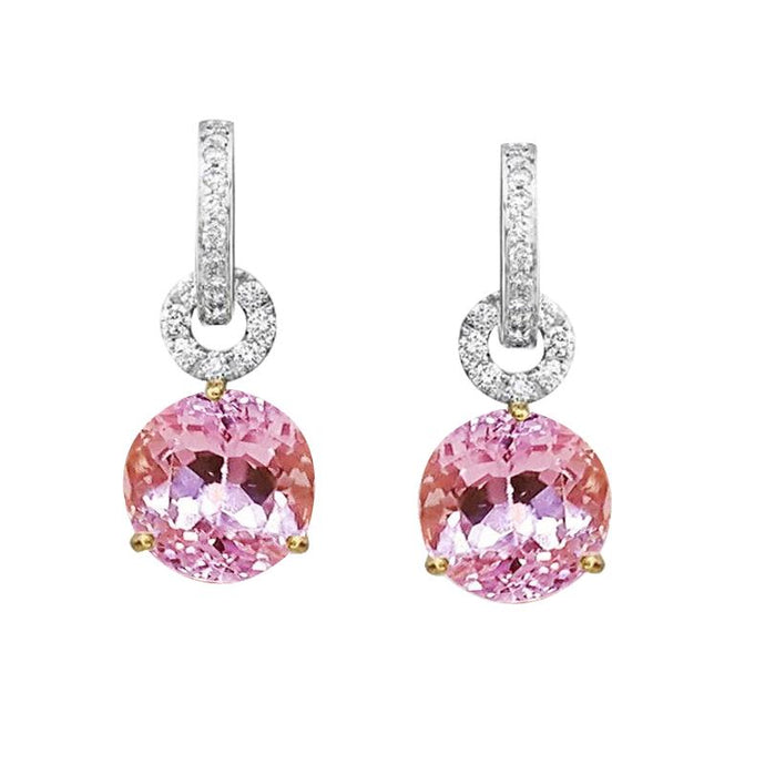 Roze kunzite met diamanten bungelende damesoorbellen 21 kt witgoud 14k - harrychadent.nl