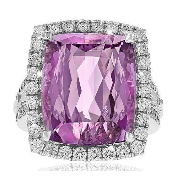 Roze natuurlijke kunziet en diamanten trouwring wit goud 14K 22 Ct - harrychadent.nl