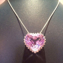 Roze natuurlijke kunziet en diamanten vrouwen ketting hanger 36 ct. Goud
