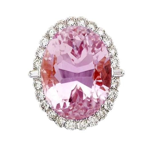 Roze natuurlijke kunziet met diamanten trouwring wit goud 14K 21 Ct - harrychadent.nl