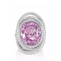 Roze Ovale Kunziet Natuurlijke uit de aarde gewonnen Diamant Fantasie Ring 34 Karaat Witgoud 14K Sieraden