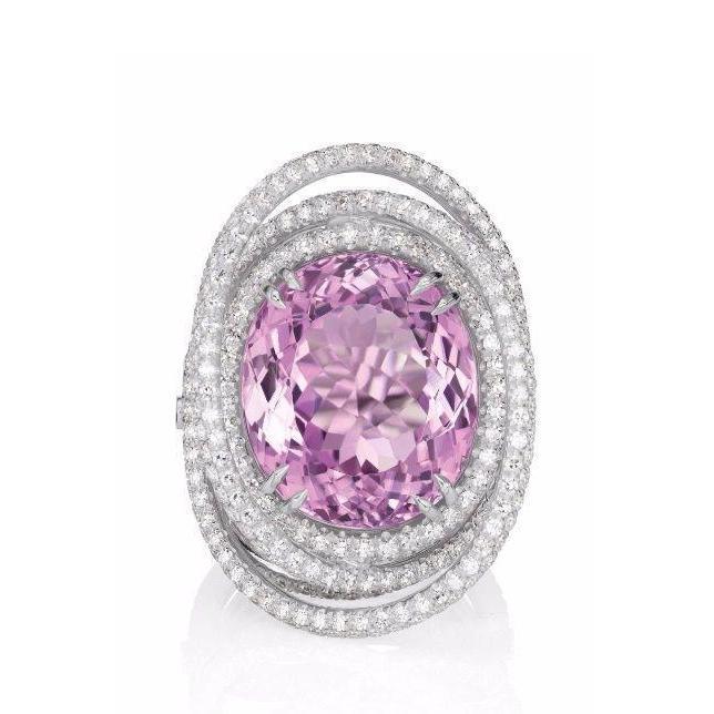 Roze ovale Kunzite Diamond Fancy Ring 34 karaat witgoud 14K sieraden - harrychadent.nl