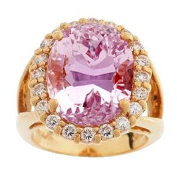 Roze Ovale Kunziet Met Natuurlijke uit de aarde gewonnen Diamant Trouwring 25.75 Karaat Geelgoud